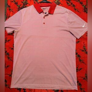 Nike Golf Red and White Striped Polo Shirt